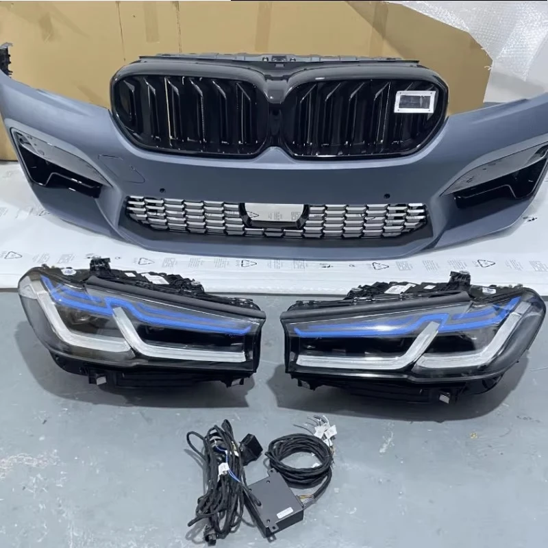 For 5 Series F10 Front Rear Bumpers LCI M5 F10 F18 Upgraded to G30 G38 With Adaptive Blueberry Headlight