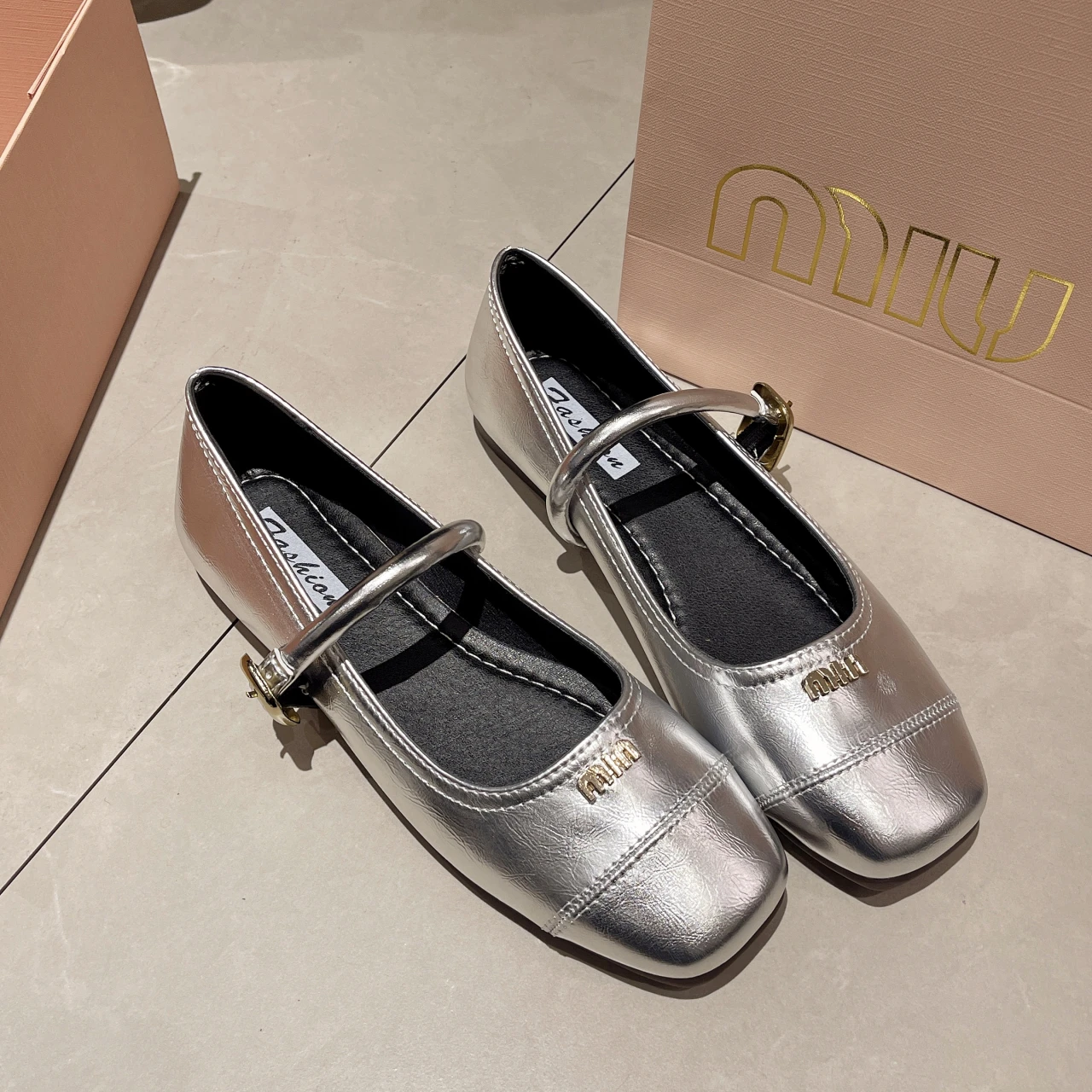 Thick Low Heels Women Pumps Cross Silver Mary Jane Square Toe Single Shoe Women\'s 2024 New Spring Solid Casual Buckle Loafers