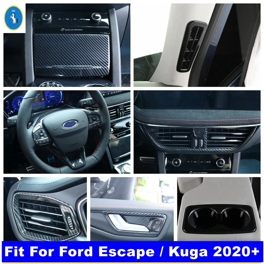 

For Ford Escape / Kuga 2020 - 2024 ABS Carbon Fiber Door Handle Bowl / Water Cup Holder / Steering Wheel Cover Trim Accessories