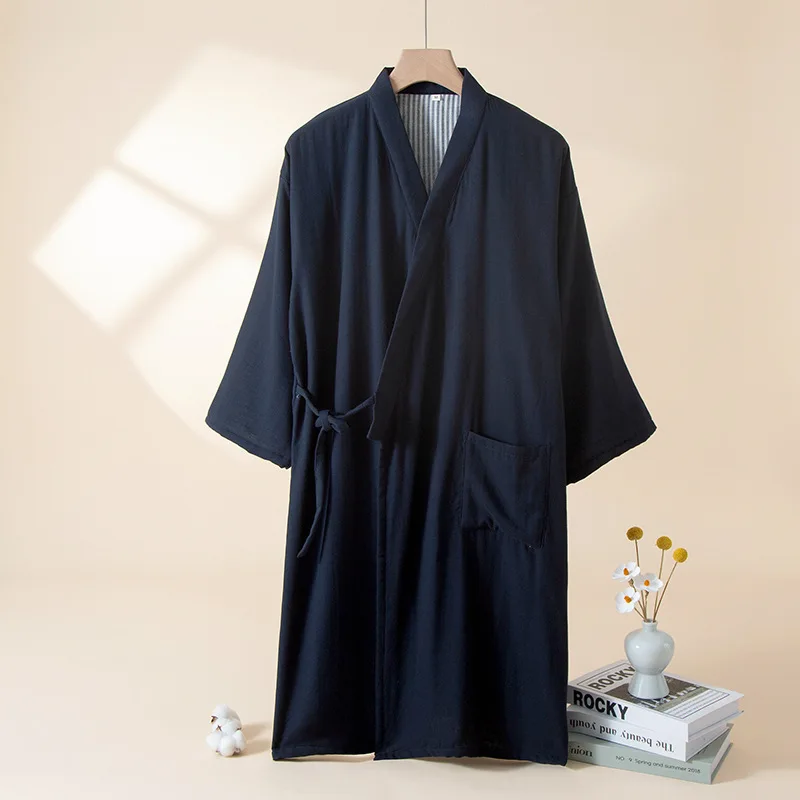 

2026 Japanese New Spring/Summer Couple Kimono Robe 100% Cotton Crepe Cloth Men's and Women's Bathrobe Thin Home Sleeping Robe