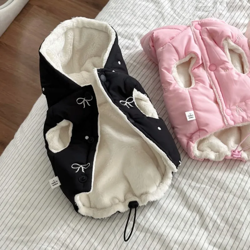 Pet Jackets Winter Bow Print Dog Coat with D-Ring Thick Warm Puppy Clothes Chihuahua Vest Dachshund Clothing Dog Hoodie Jacket