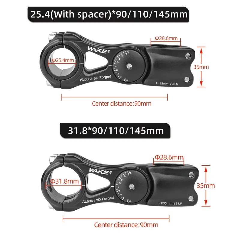 Wake MTB Mountain Bike Adjustable Stem 85 Degree Bicycle Accessories 25.4/31.8mm Aluminum Alloy 90mm for MTB BMX Cycling