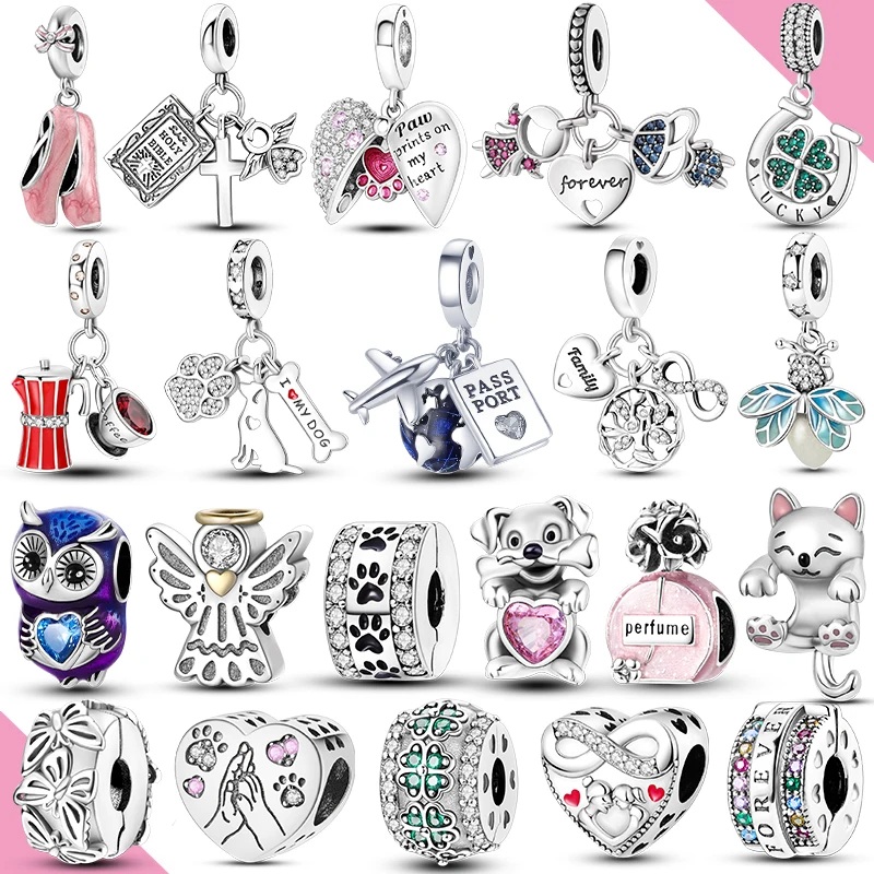 Dog Cat Bee Angel Plane Perfume Original Charms Silver Plated Beads Fit Bracelets Bag Keychain Charms Diy Women Gift Accessory
