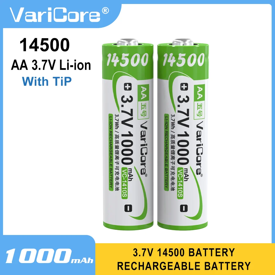 

VariCore VC-1410S 14500 With TiP AA 3.7V 1000mAh Large Capacity Rechargeable Lithium Battery for Mouse Remote Control and more