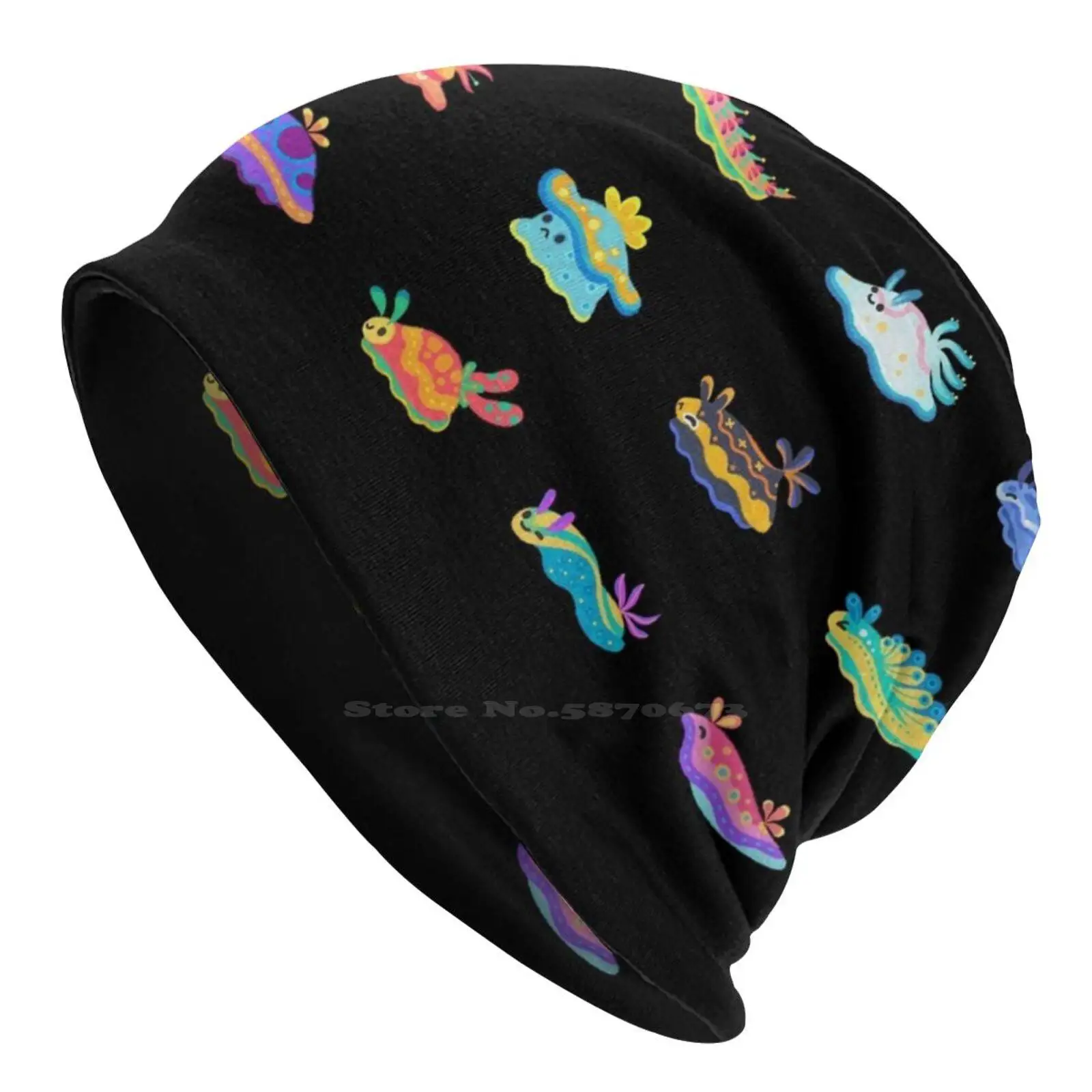 Sea Slug-Black Knitted Hat Warm Beanie Outdoor Caps Nudibranch Sea Slug Marine Life Ocean Fish Aquarium Cute Animal Kids