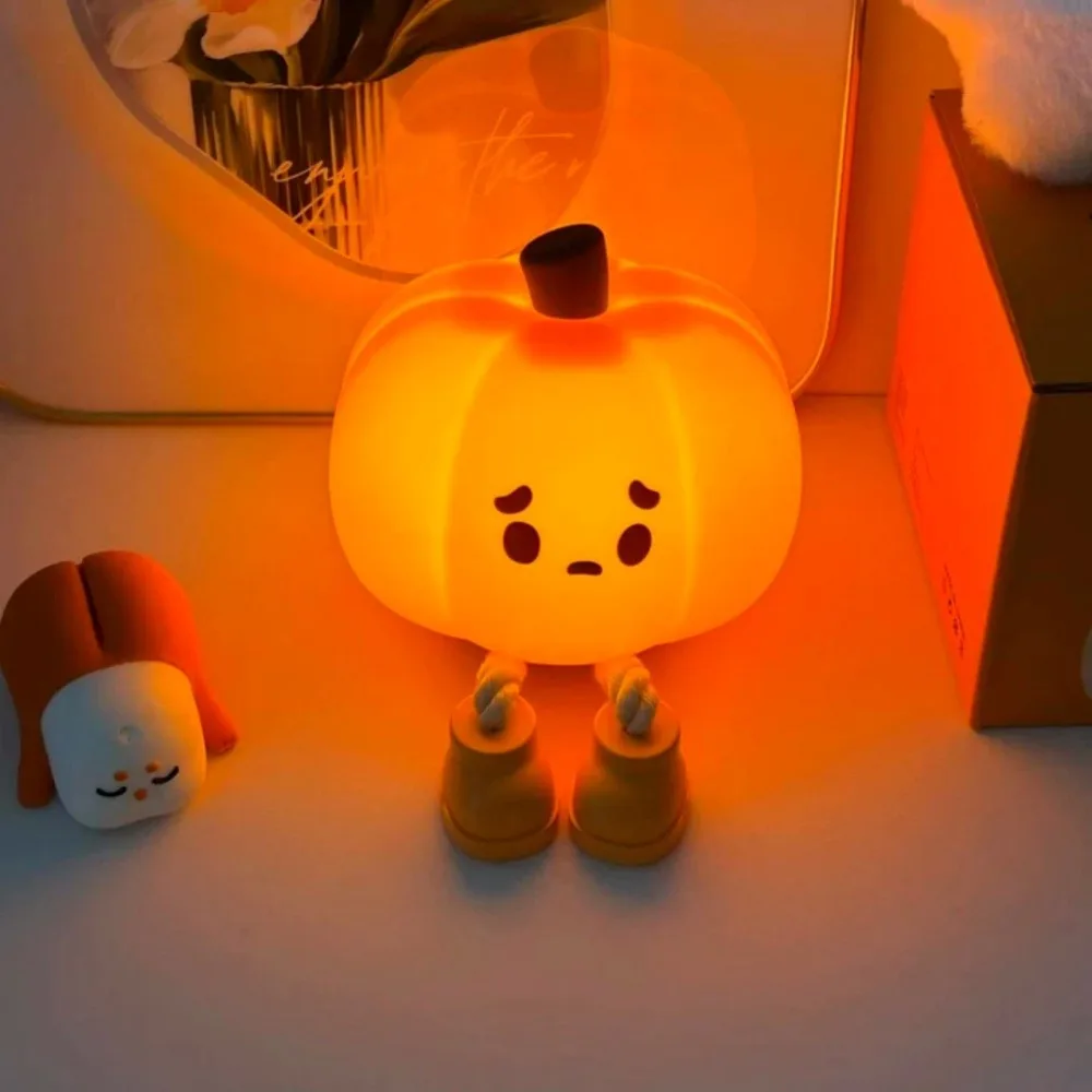 Silicone Halloween Pumpkin Night Light Adjustable Brightness USB Charging LED Pumpkin Light Timing Soft Desktop Light