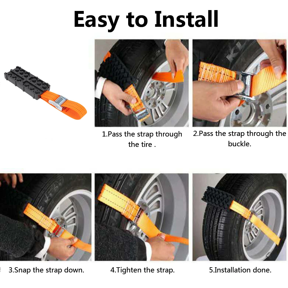 2Pcs Car Tire Snow Chains Rubble Straps Mud Sand Trouble Off-Road Vehicle Tracks Chain Emergency Traction Boards Rescue Tool