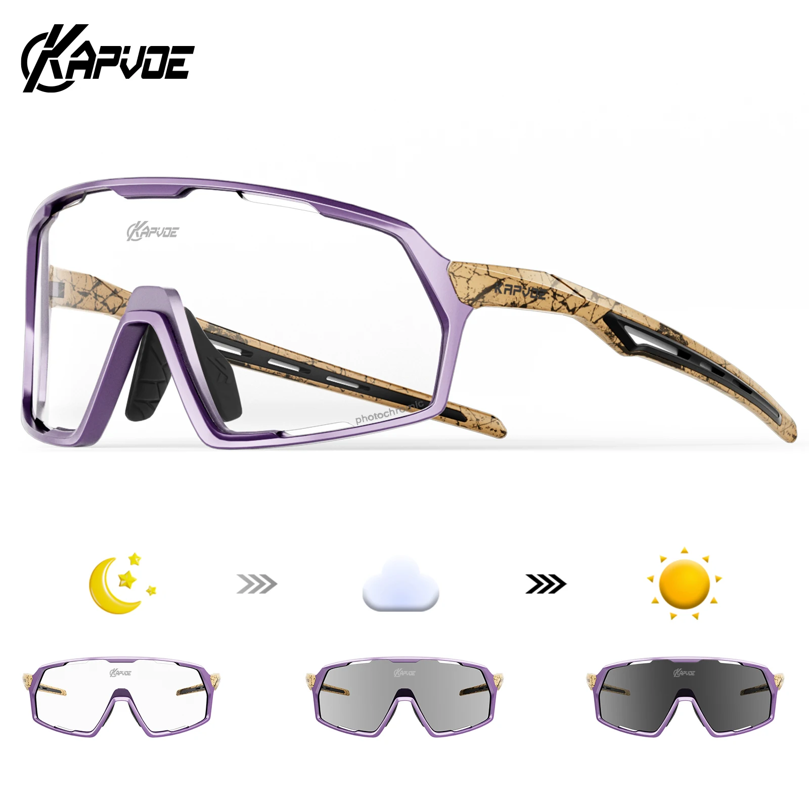 

Kapvoe New Photochromic Sunglasses Outdoor Bike Cycling Glasses Men Women MTB Road Bicycle Sports Mountaineering UV400 Goggles