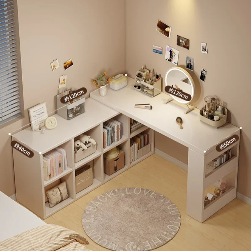 Multi-functional Computer desk corner bookshelf integrated desk girls bedroom L-shaped desk retractable end table