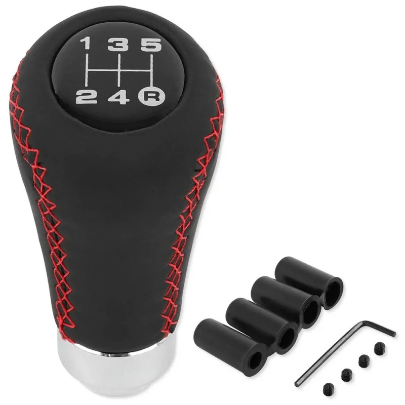 Universal 5 Speed Manual Leather Red Stitch Gear Shift Knob Car Gear Stick Shift Knob Lever Manual Transmission M8 M10 M12