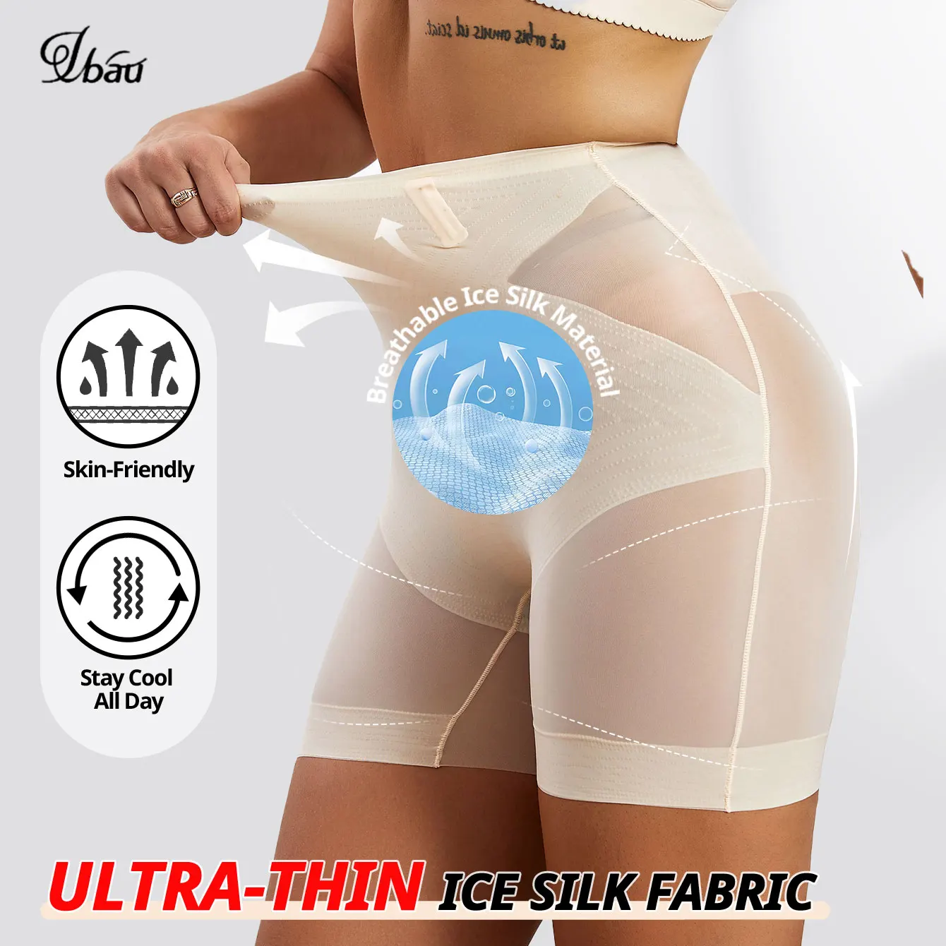 Ubau 1/2 pçs sem costura shorts de cintura alta calcinha para mulheres controle de barriga hip elevador calças de segurança de seda gelo roupa interior boyshorts boxer