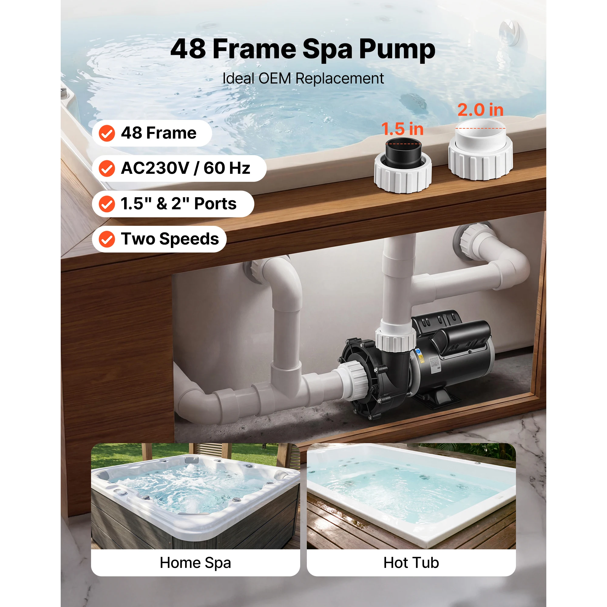 SPA Pump 2.5HP Hot Tub Pump 2 Speed 48 Frame with 1.5