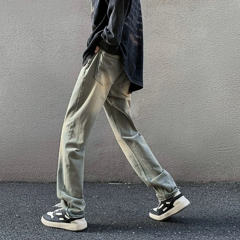 Yellow Mud Jeans Men's Spring and Fall American Retro High Street Straight Pants Fashion Personality Loose Casual Jeans for Men