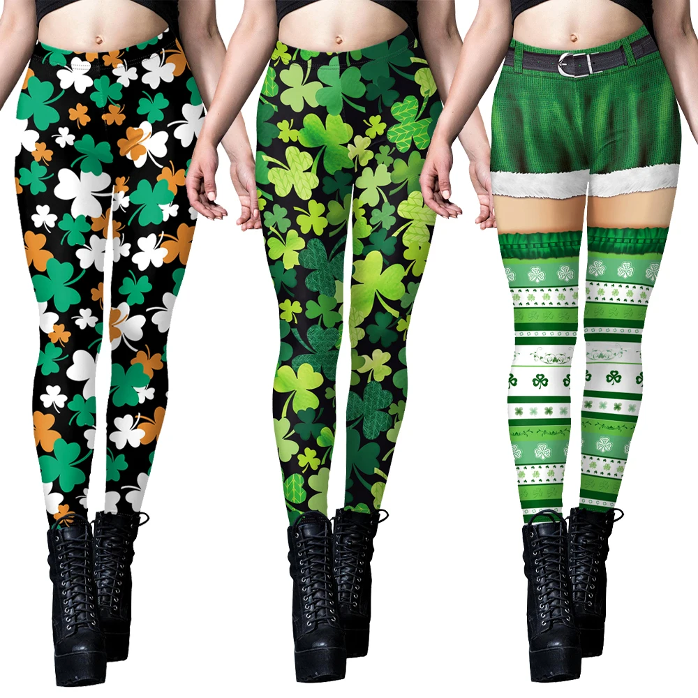 Nadanbao-mallas elásticas ajustadas para mujer, pantalones elásticos con rayas de trébol irlandés, Fitness, Día de San Patricio