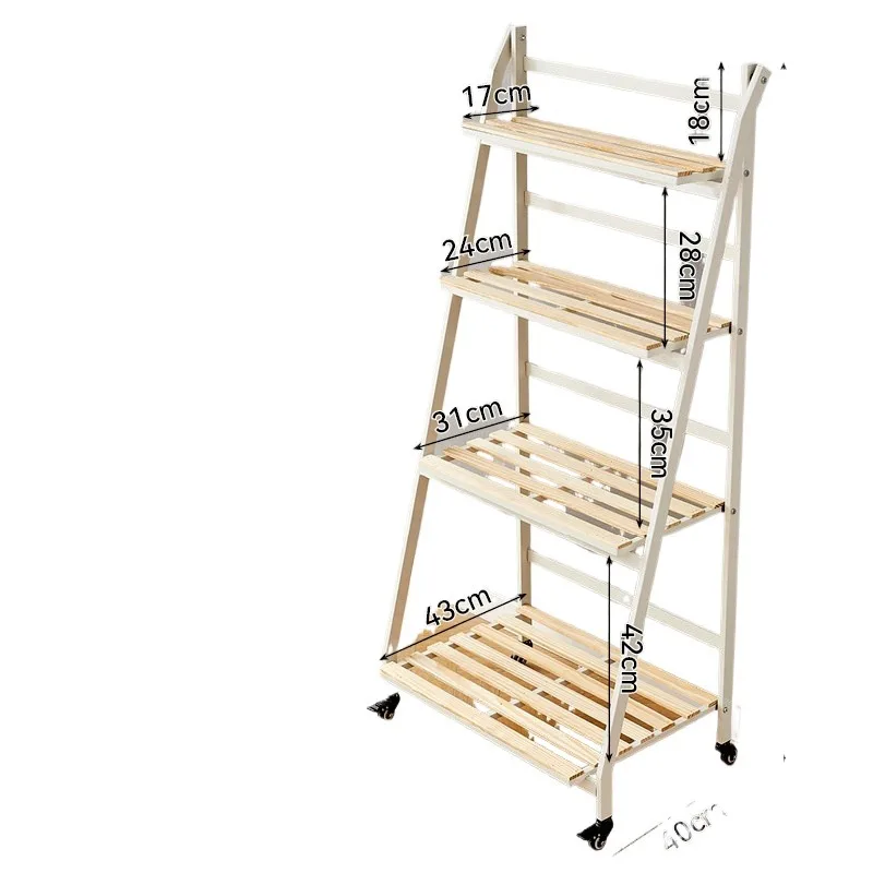 Foldable Mobile Plant Stand, Solid Wood Iron Floor Shelf for Flowers,Indoor Outdoor Rolling Flower Pot Holder Rack, Space Saving view 5