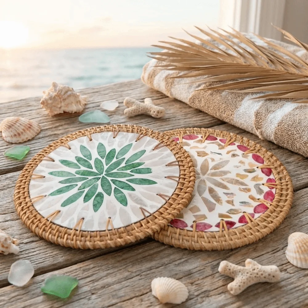Sousplat Decorativo de Rattan Trançado, Redondo, Natural, para Chá, com Textura Trançada, Decoração para Casa