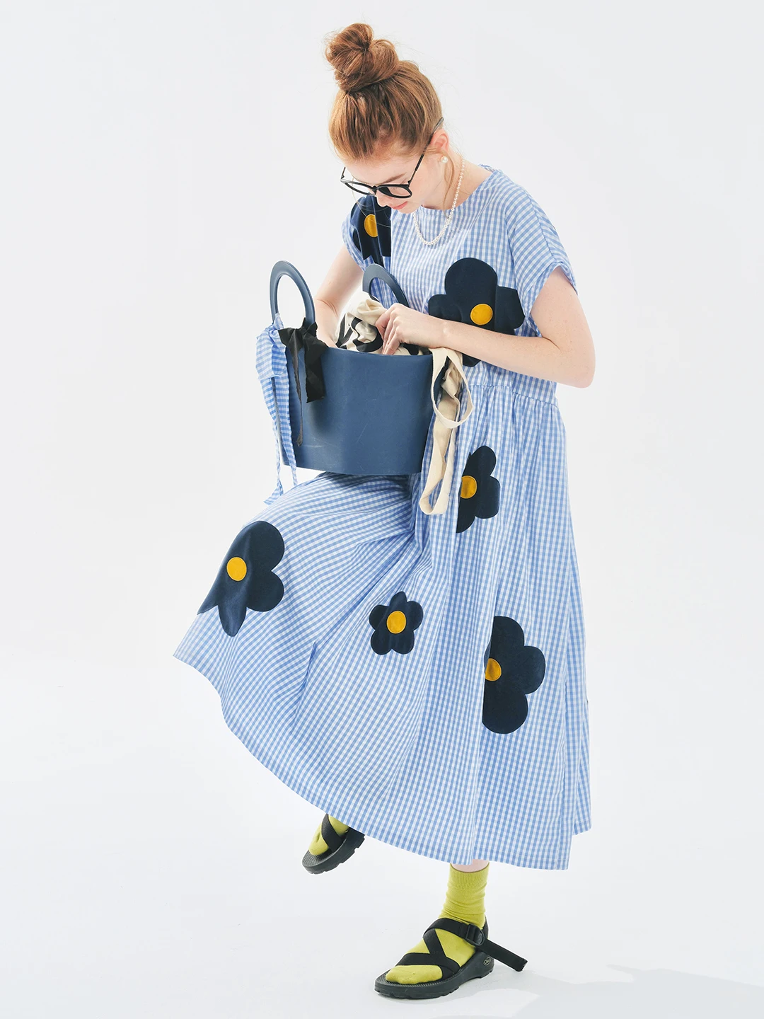 imakokoni 2024 Summer New Plush Flower Sleeve Blue Loose Dress 244727