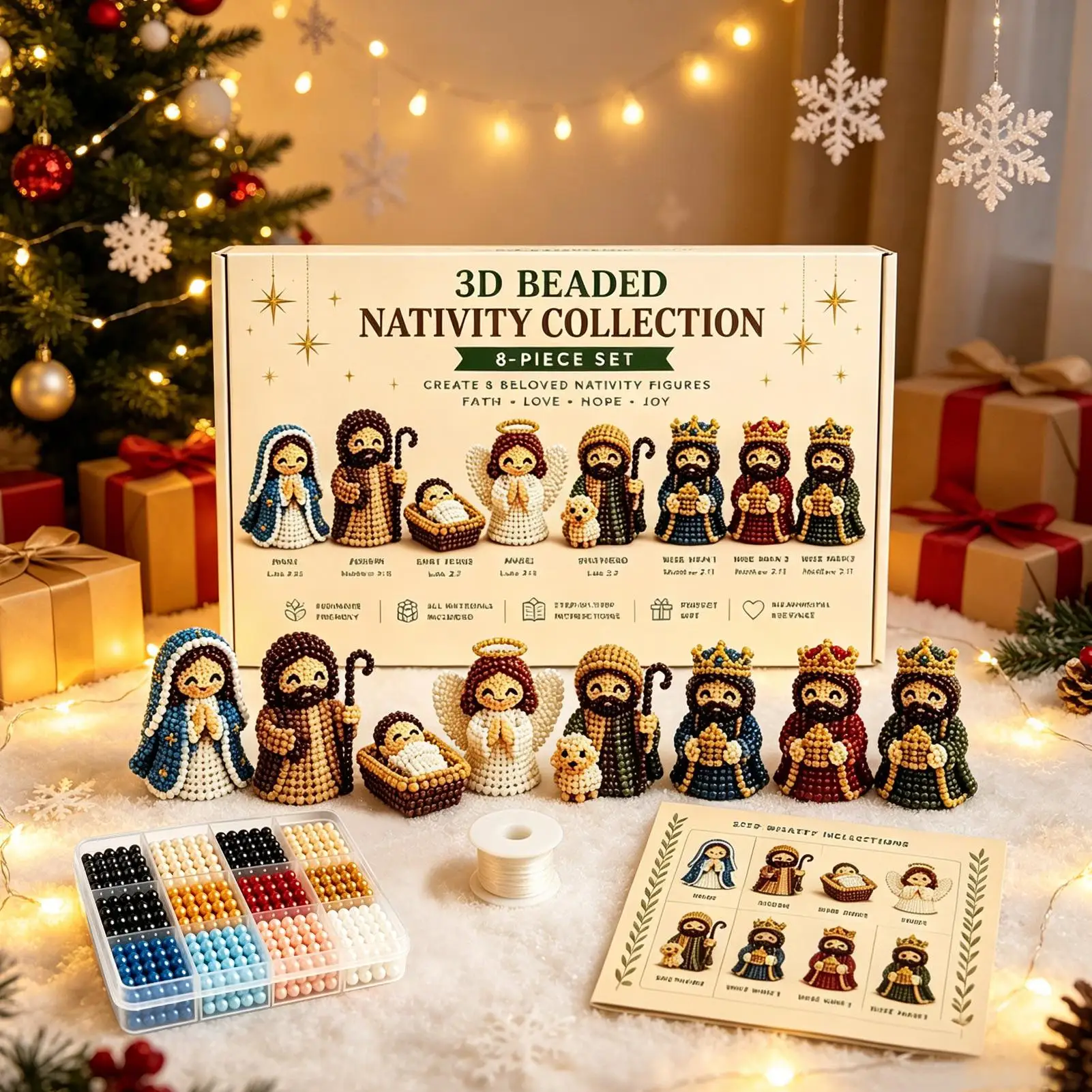 Christmas Nativity Bead Craft Kit 3D Beaded Craft Figurines Decor Beading Figures Kit For New Year Party Gifts For Men Women Kid view 5