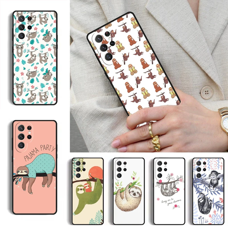 Kawaii Cute Sloth Hang Pattern Phone Case for Samsung Galaxy S26 S25 Ultra S24 S23 S22 S21 Plus Note 10 Bumper Cover