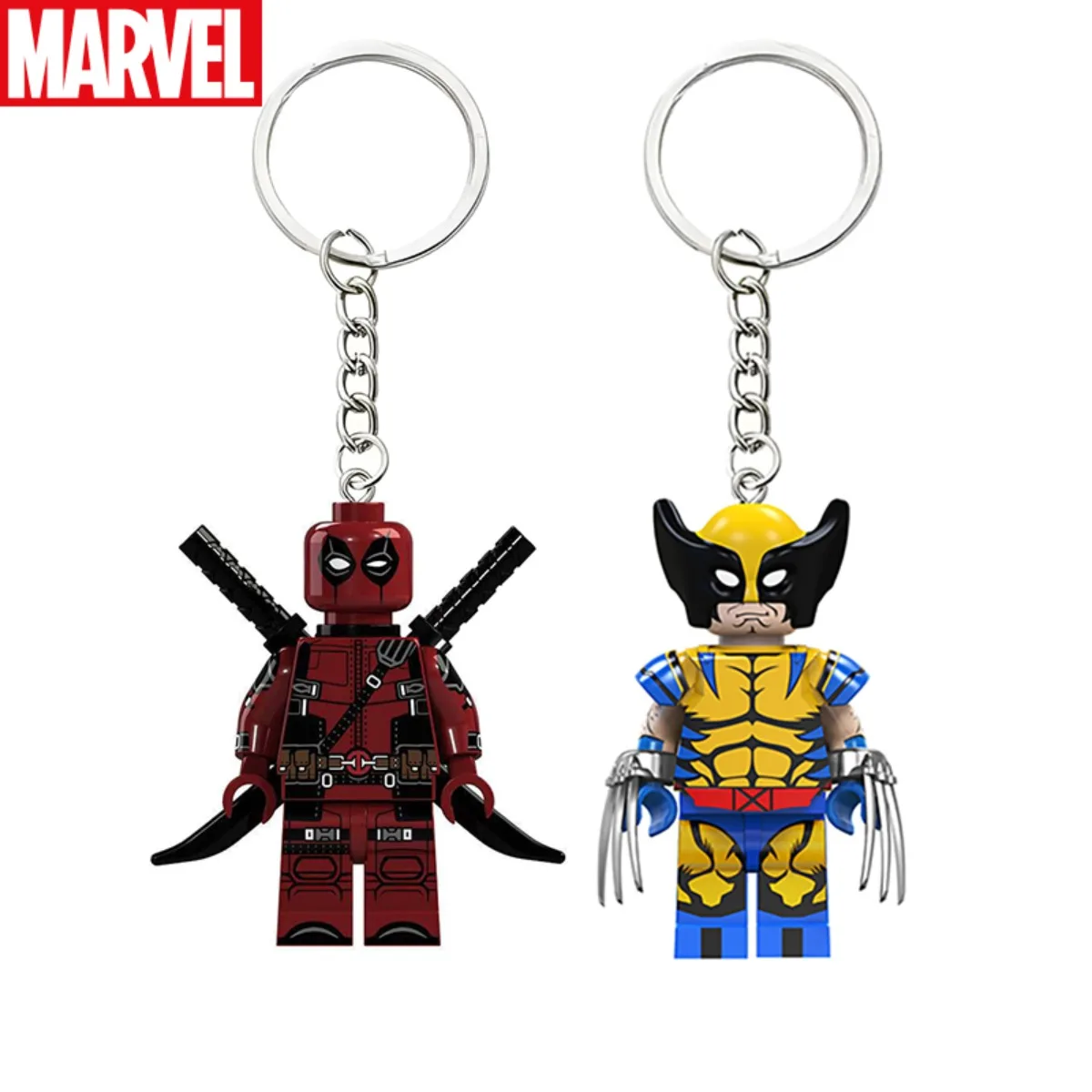 ديدبول ولفيرين المفاتيح خارقة الإبداعية اللبنات الكرتون قلادة حقيبة المفاتيح اكسسوارات اللعب المشجعين هدية