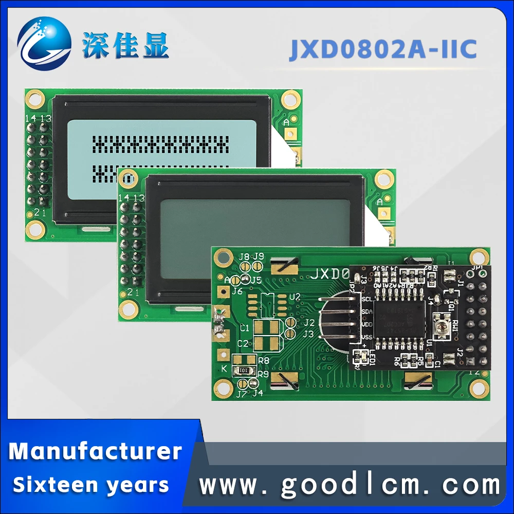 

high standa 0802 character dot matrix screen JXD0802A FSTN White Positive Russian LCD module supports IIC/I2C Carrying backlight