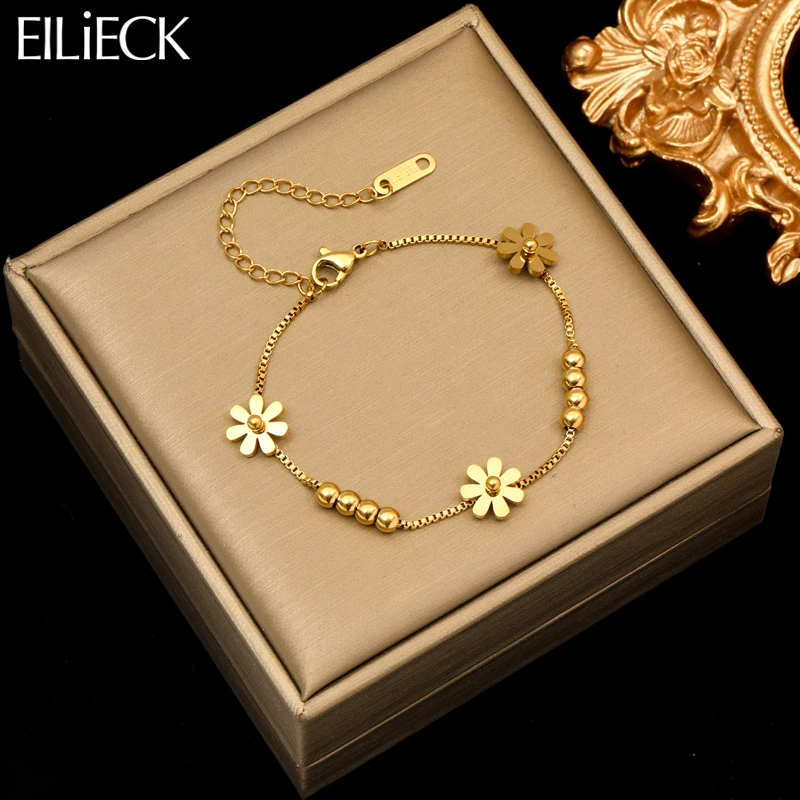 EILIECK 316L Stainless Steel Gold Color Flower Bracelet For Women Girl Fashion New Holiday Gift Wrist Chain Jewelry Pulsera