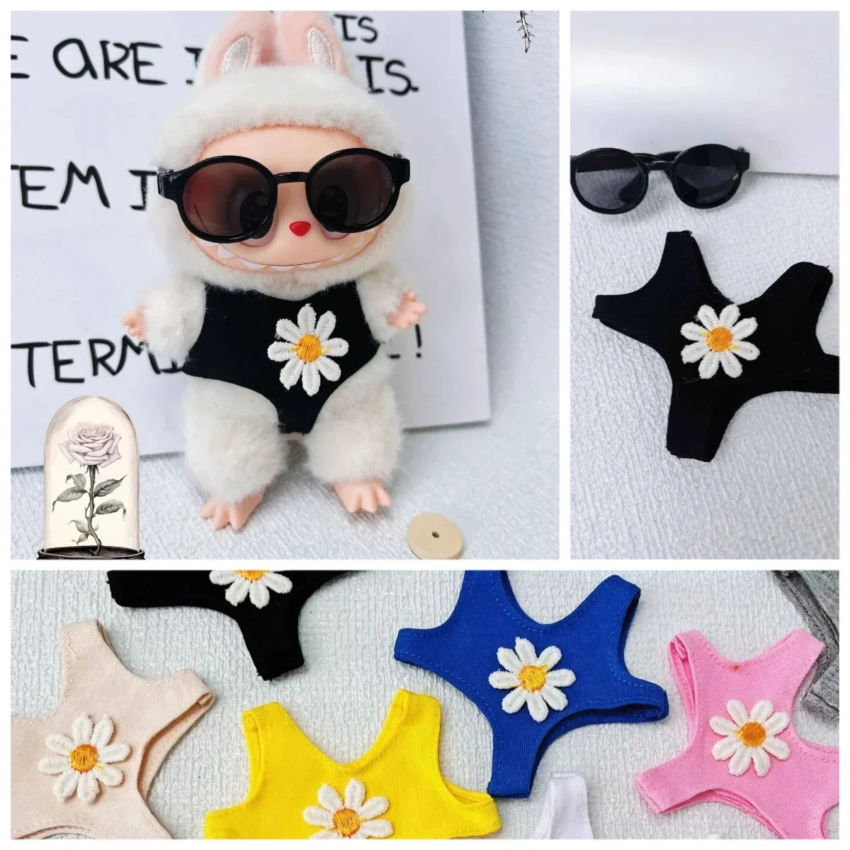 

labubu clothes Summer Daisy swimsuits in various colors and pearl necklaces, fashionable and trendy (no dolls)