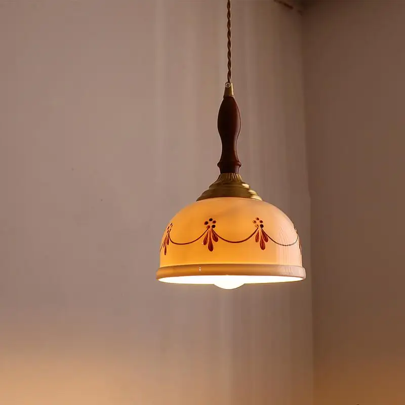 IWHD اليابان خمر قلادة LED أضواء لغرفة النوم غرفة المعيشة الحمام ديكور المنزل النحاس الأبيض السيراميك مصباح معلق الإنارة