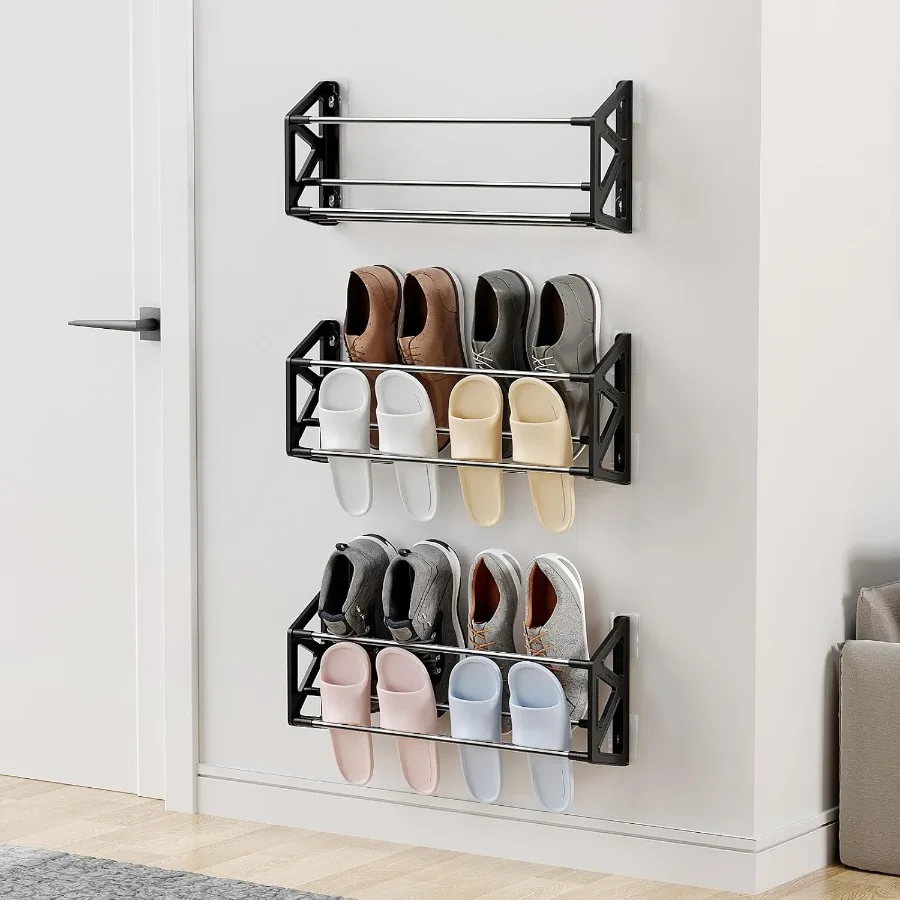 

Hanging Shoe Rack for RV 3 Pack Wall Shoe Rack with Sticky Adhesive Strips Slim Shoe Rack Shoe Holder Holds 12 Pairs of Shoes S