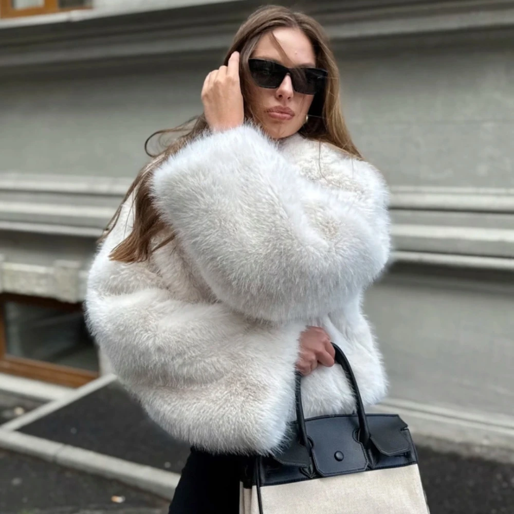 Women's Faux Fur Coat Thick Lapel Faux Fox Fur Jacket Autumn Winter Eco-Friendly Artificial Fur Outerwear Fashion Warm Coat