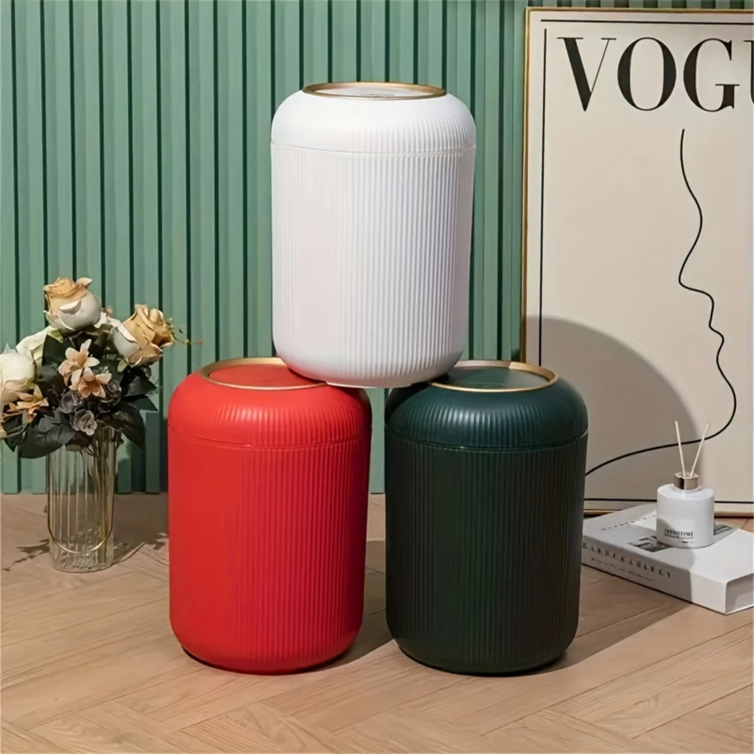 Anti-Odor Wastebasket With Lid; Simple And Stylish Wastebasket, Press Type Desktop Paper Basket; Kitchen, Living Room, Bathroom 