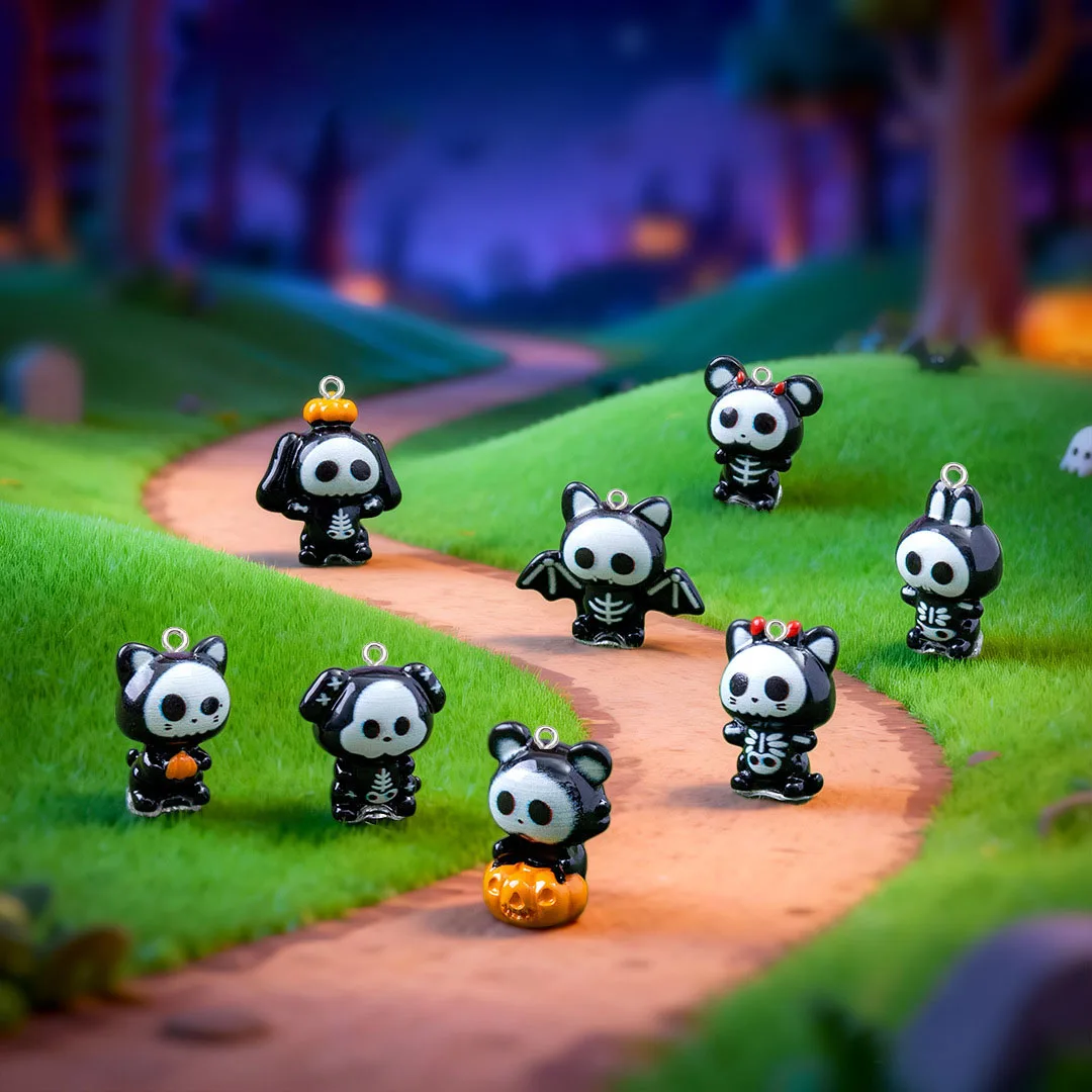 10pc Halloween cartoon Animal Skull Resin Pendant DIY Handmade Jewelry Accessories Miniature Landscape Desk Decoration Figurines