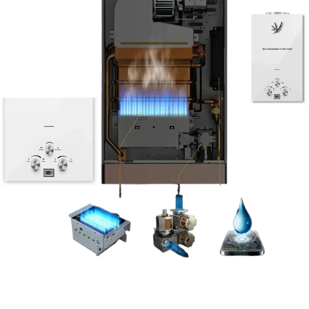 SIHAO 18L 16L 12L 10L 8L 6L Gas Water Heate Liquefied Petroleu Tankless Steel LED Display Outdoor Camping Safety Protection