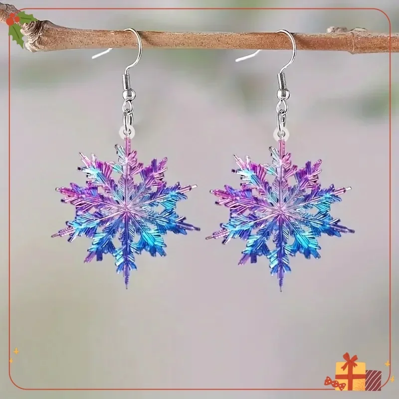 Dreamy Exquisite Purple Snowflake Acrylic Stainless Steel Hypoallergenic Women's Earrings Christmas Jewelry Holiday Gift