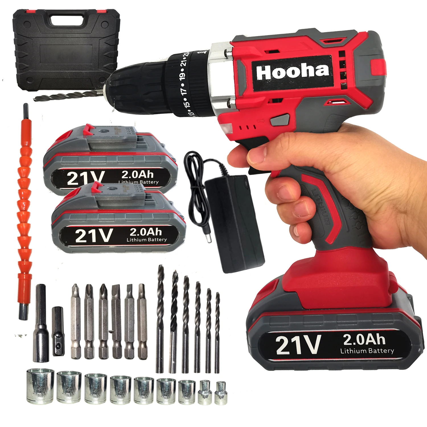 21V Cordless Impact Drill Driver 25+1 Electric Scewdriver 65N.m 2 Gears with 2 Batteries 2000mAh for Drilling Wood,Wall,Metal