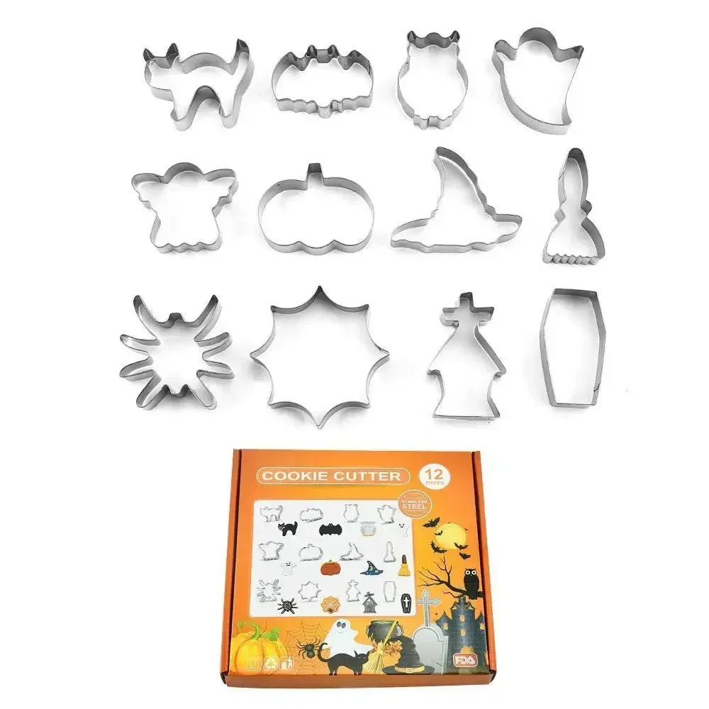 12PCS Halloween Cookie Cutter Stainless Steel Cartoon Cookie Mold Bat Shaped Mold Baking Mold Kitchen Baking Tools