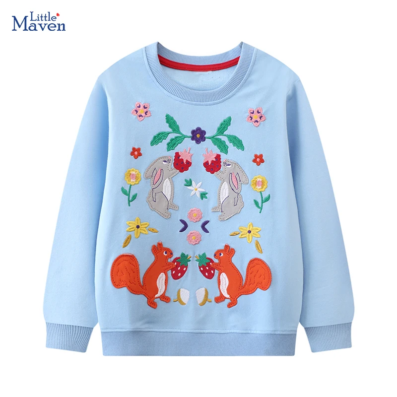Little maven 2026 Autumn Spring Baby Girls Clothes Cartoon Flowers Sweatshirt Cotton Casual Clothes for Kids Toddler 2 to 7 year