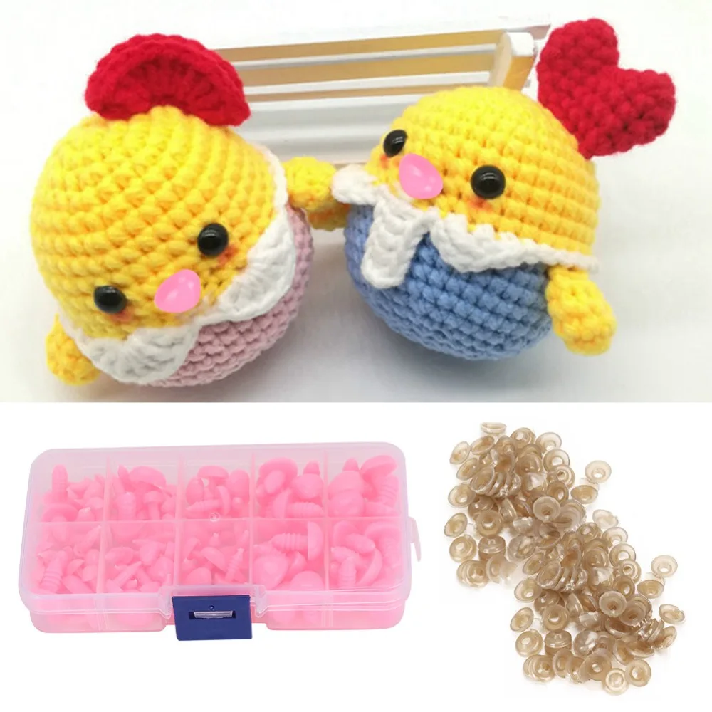 100pcs Black Plastic Safety Noses Pink 5 Sizes Making Noses Triangle Nose With Washers Craft Noses Amigurumi Crochet