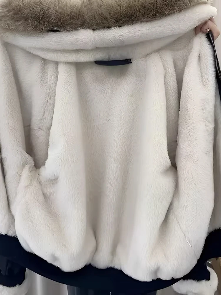 

Thiened Fce Winter Jaet for Men And Women with Large Fur Collar Warm Casual Hooded Cotton Coat Youth Faion Sle