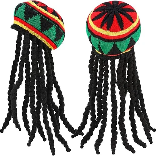 Sombrero de punto Rasta Reggae con trenzas falsas, gorros jamaiquinos, rastas de Hip Hop, peluca, sombreros, vestido de lujo, boina Hippie, disfraz de fiesta, nuevo