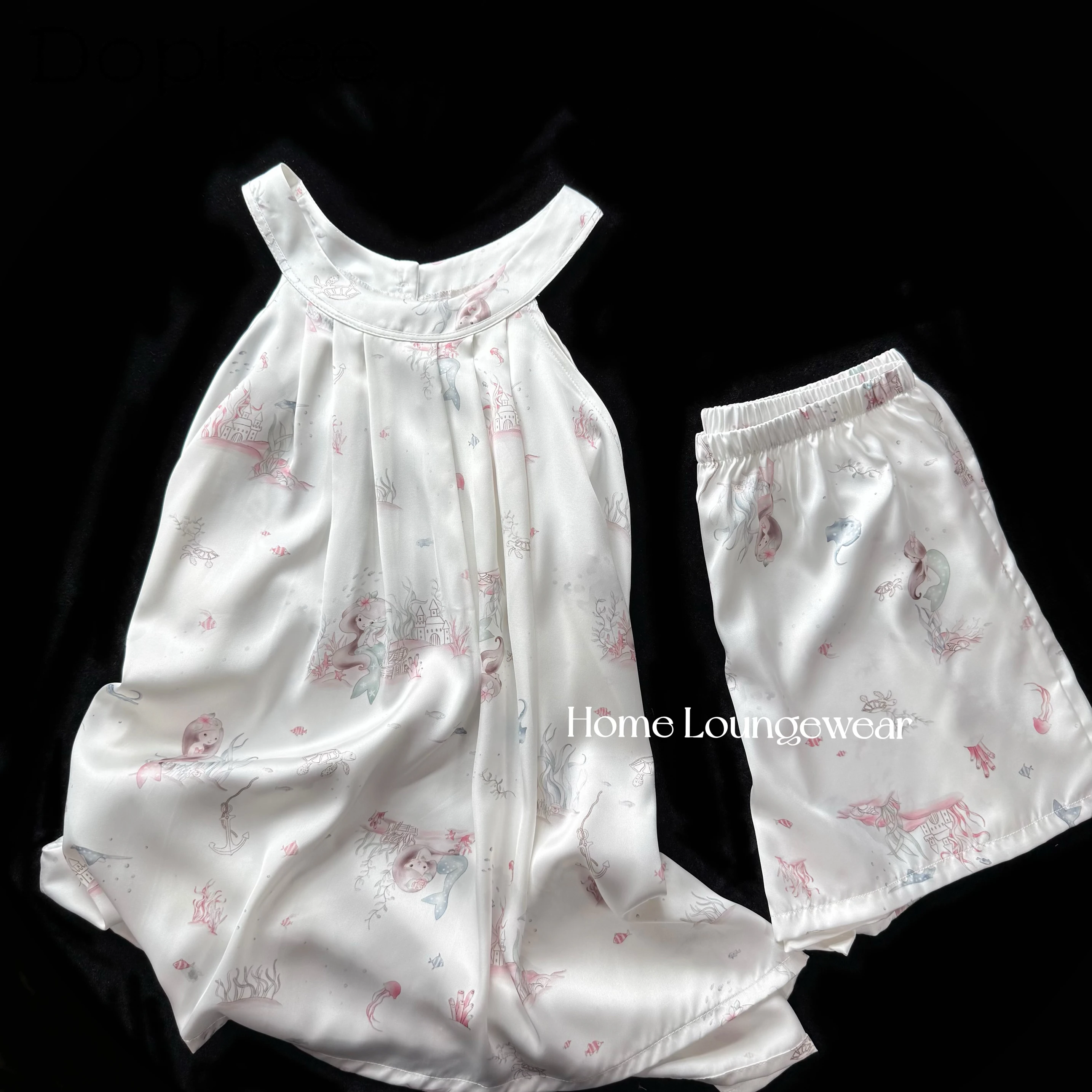 

Sweet Girl Cute Cartoon Print Japanese Original Neck Sling Pajamas 2025 New Cool Drape Comfortable Loungewear Set