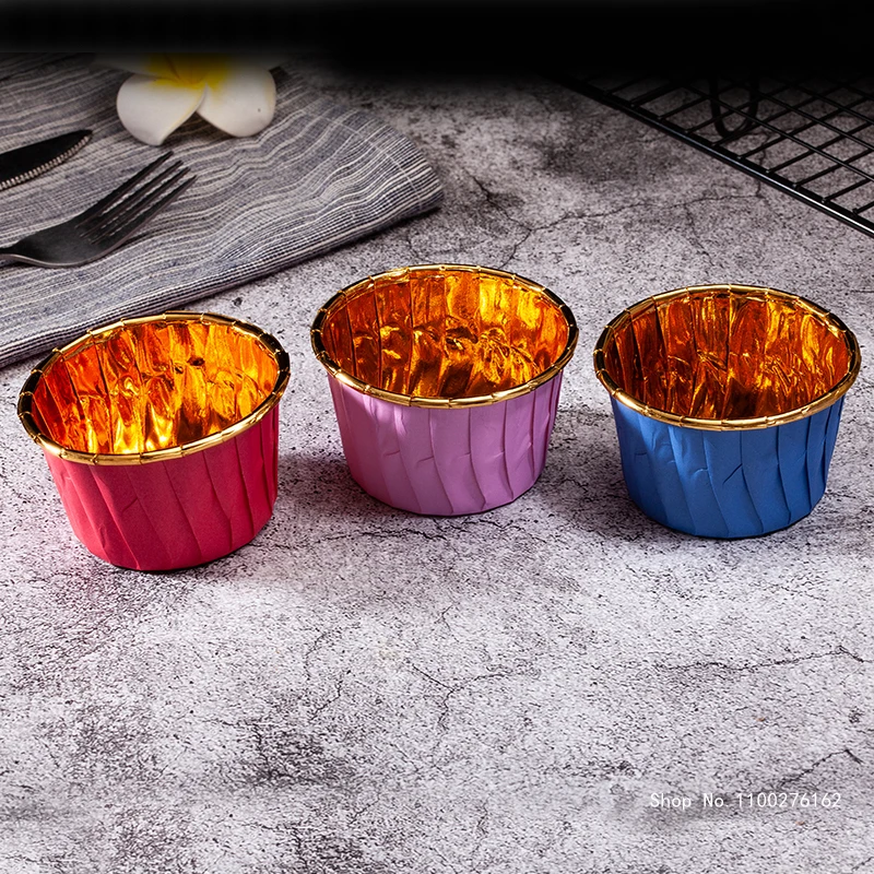 

50pcs Net Red Pink Cupcake Paper Cup Ins Wind Tray Baking Golden Chiffon Muffin Cup High Temperature Household Pastry Cup