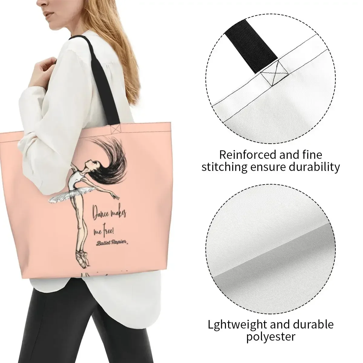 

Ballet Dance Makes Me Free Tote Shopping Bags Recycling Canvas Shopper Shoulder Ballerina Dancer Handbag