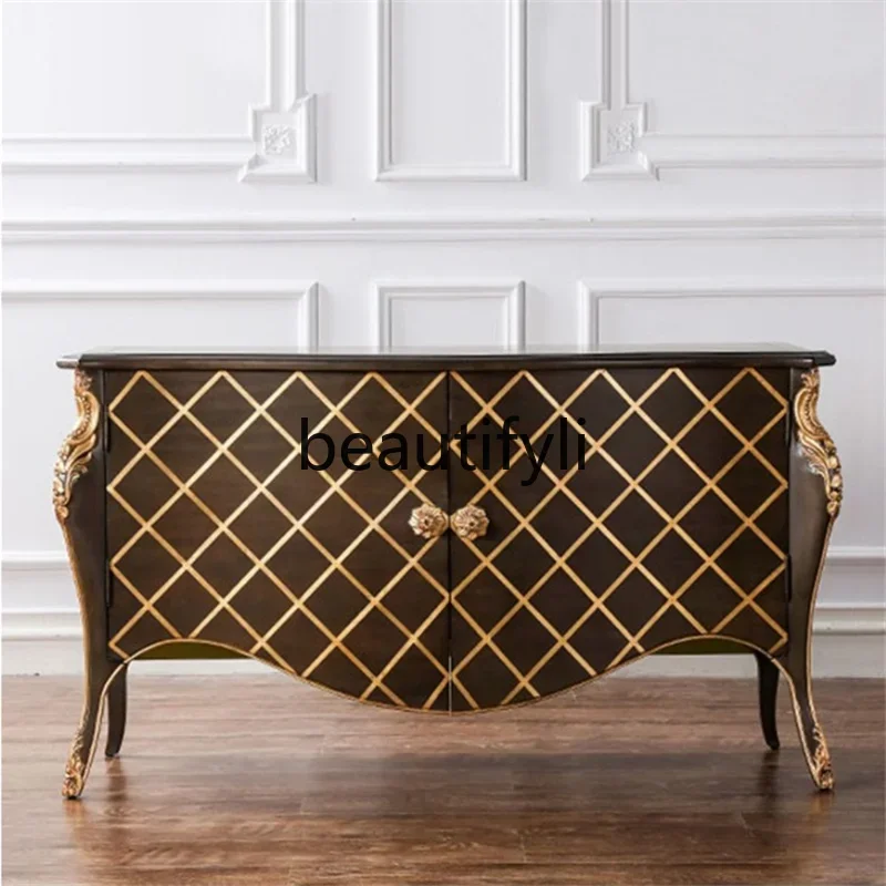 E182 American light luxury entrance cabinet French entrance door solid wood dining side cabinet art living room decorative cabin