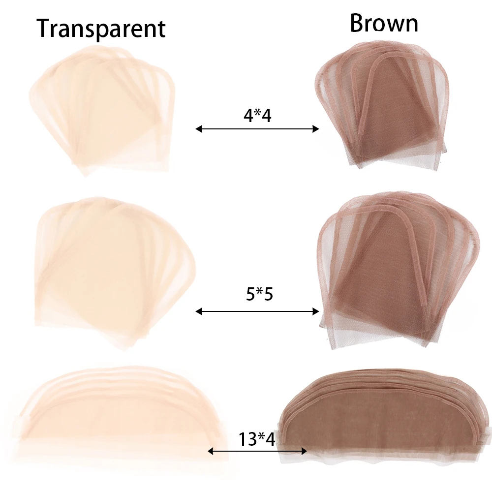 Tanda Tambah Jaring Rambut Renda Swiss Coklat Transparan 2*4 2*6 4*4 5*5 13*4 13*6 Jaring Rambut Dasar untuk Membuat Penutupan Renda Depan 3 Buah