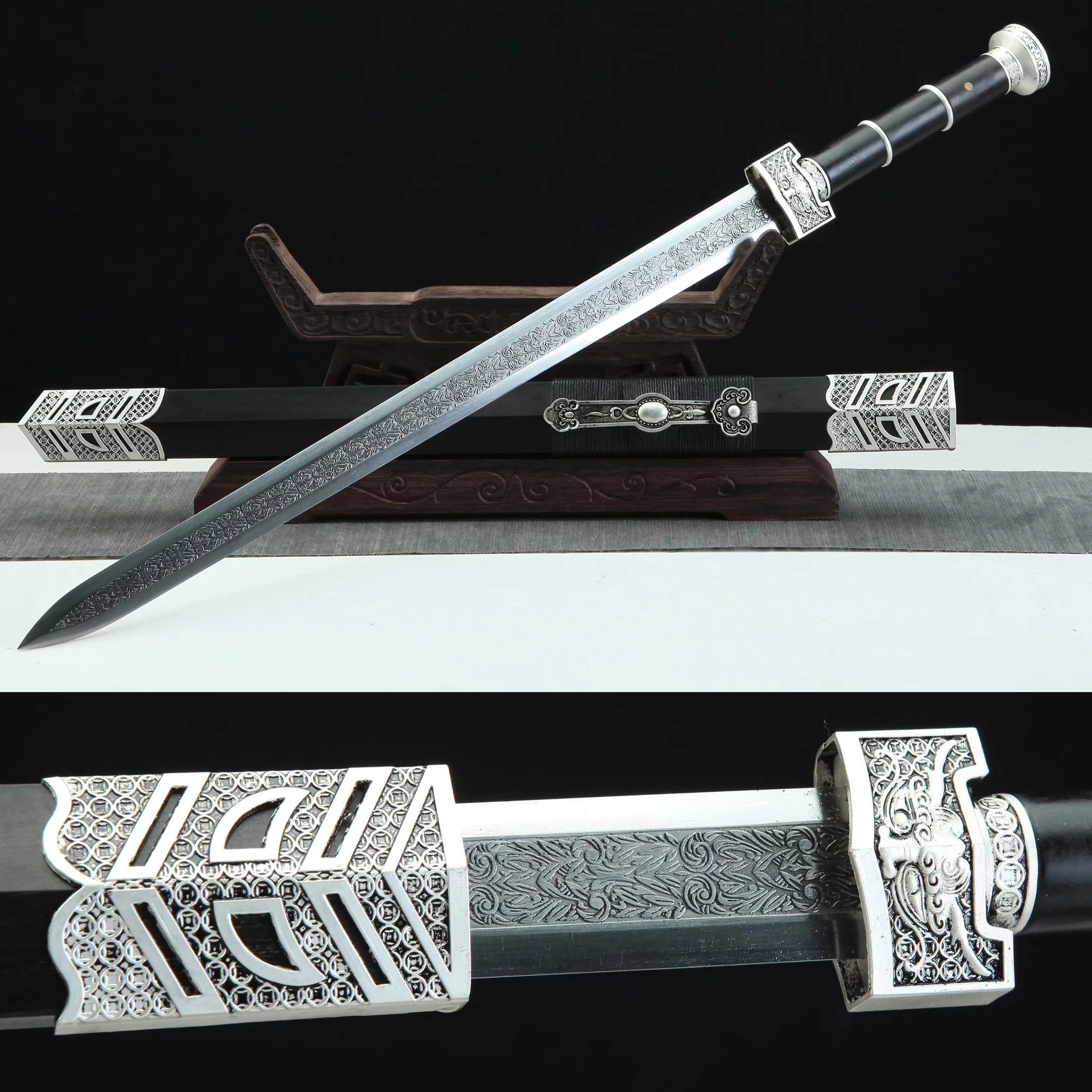 Espada samurái con funda de ébano de 78 cm - Hoja de acero al carbono, katana afilada. Regalo para entusiastas de las artes marciales que aman el ninjutsu. combate