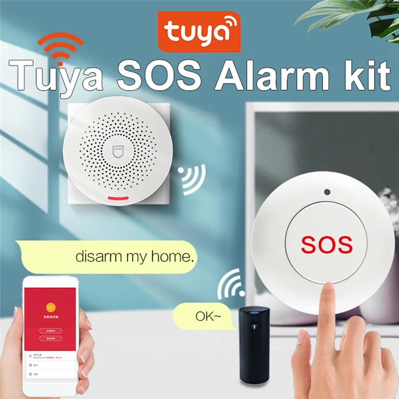 -MEOF Tuya Smart Wifi Elderly Pager Patient Bedside One-Button Emergency Bell Wireless SOS Call Alarm EU-Plug