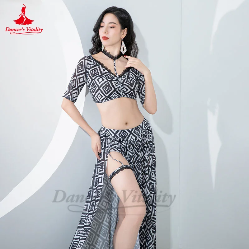 Belly Dance Practice Suit for Women 2023 New Mesh Printed Sexy Lace Lace Practice Suit Adult Oriental Belly Dancing Outfit