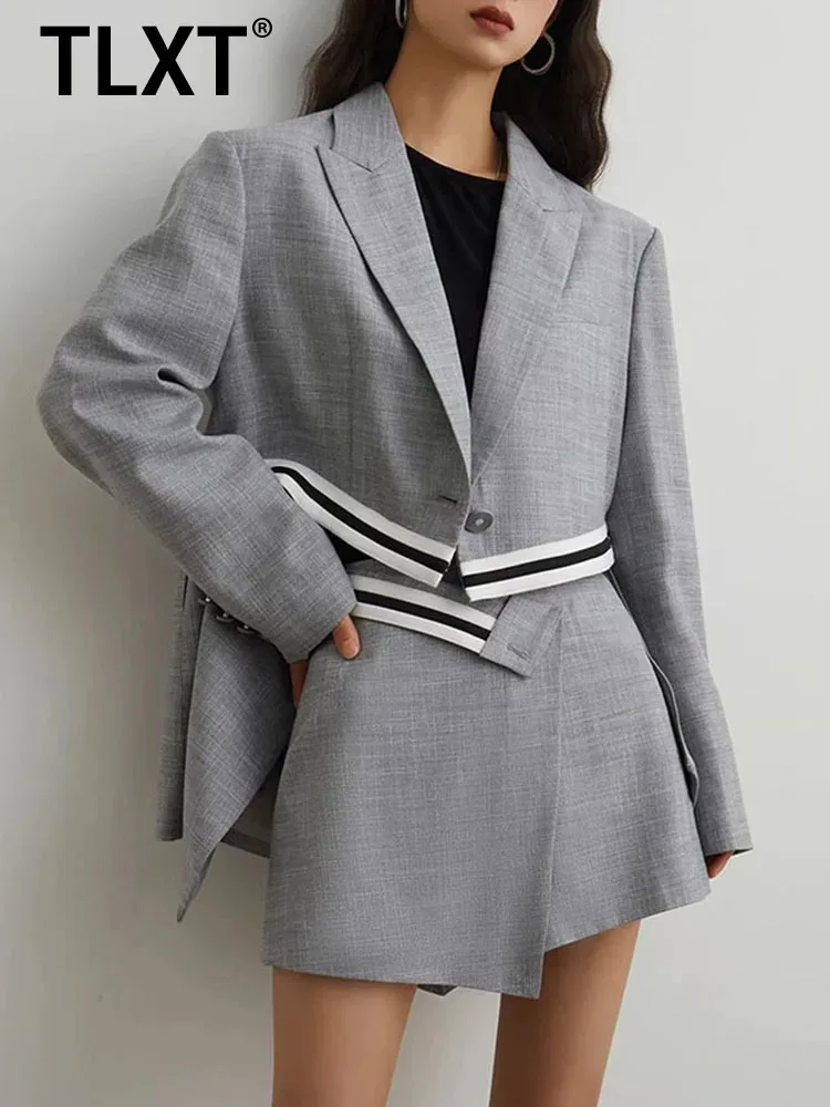 

TLXT Минимализм, комплект из 2 предметов, женский цветной пиджак с зубцами на одной пуговице и юбкой с высокой талией, новинка лета 2024, XK1280