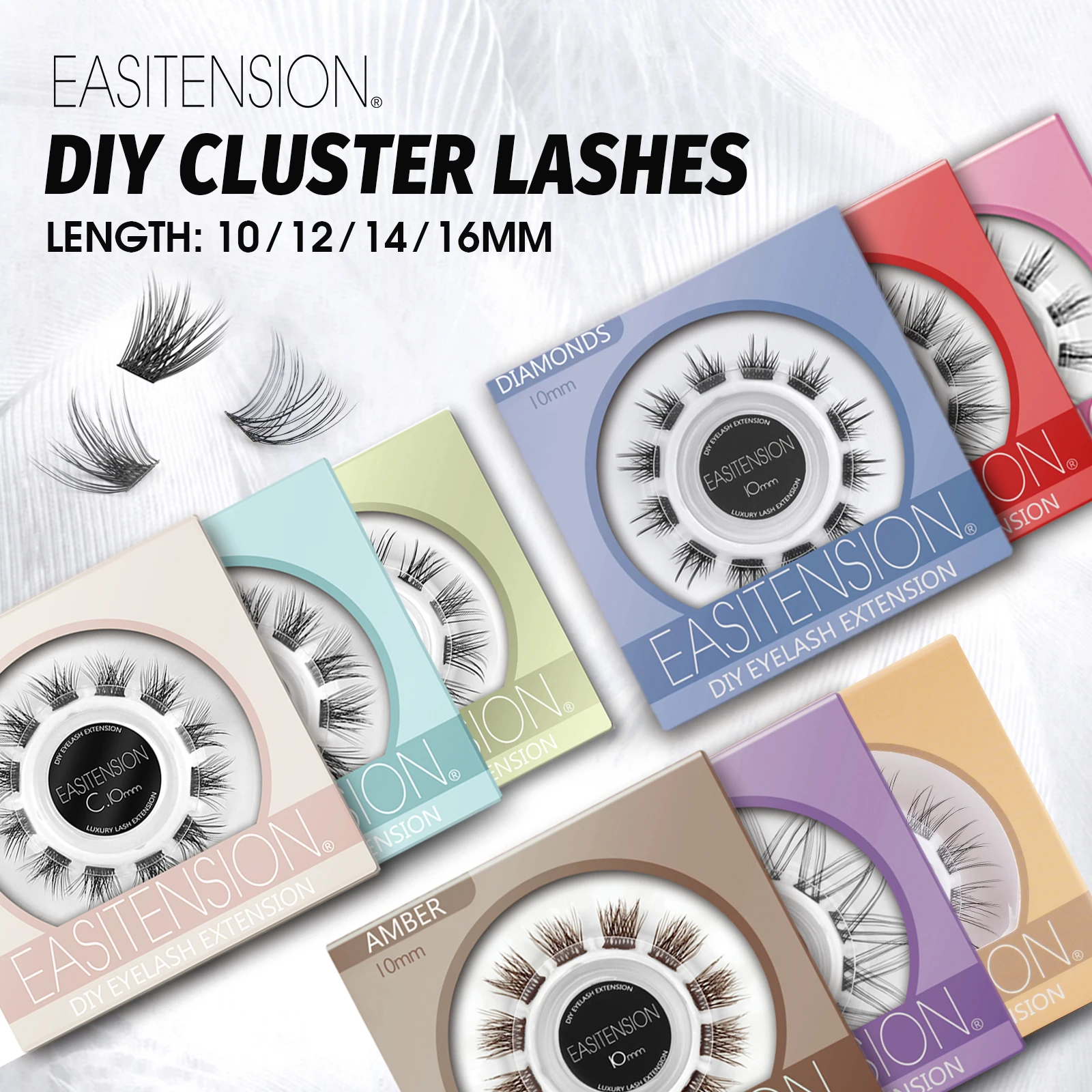 EASITENSION 9 Styles DIY Cluster Eyelash Extension 10-16mm Female Makeup Faux Mink Volume Natural Dovetail Segmented Lash